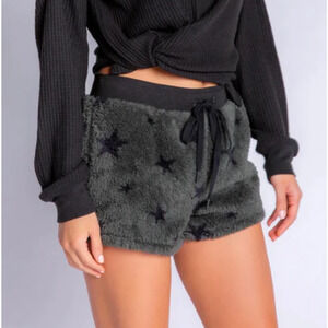 PJ SALVAGE M Green Cozy Star Fuzzy Sherpa Lounge Shorts Pajama Bottoms NWT B53